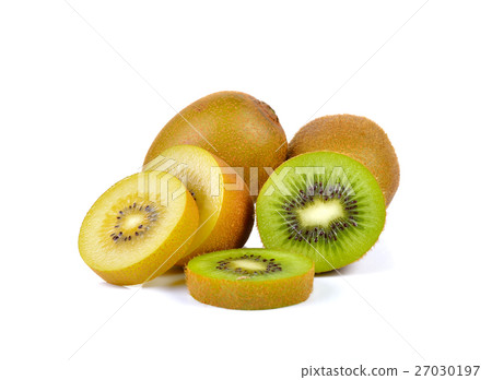 Yellow gold and green kiwi  on white background 27030197