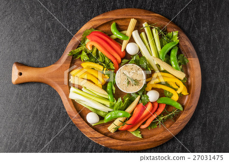 Vegetable stick and sauce Vegetables stick and anchovy source Vegetable stick and sauce Vegetables stick and anchovy source 27031475