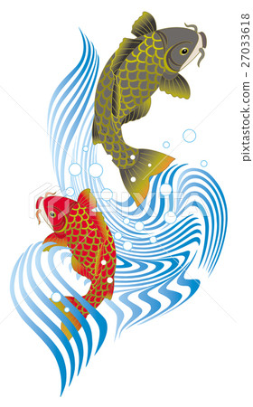 Koi waterfall climbing couple carp Koi waterfall climbing couple carp 27033618