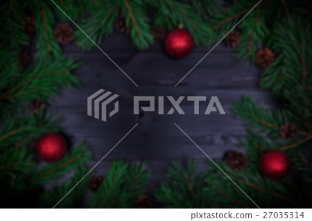 Christmas frame with fir twigs and baubles 27035314