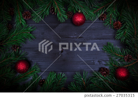 Christmas frame with fir twigs and baubles 27035315