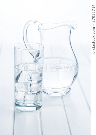 Glass of pure water with ice cubes. 27035714