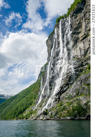 Big waterfall of Geiranger fjord, Norway. 27035815