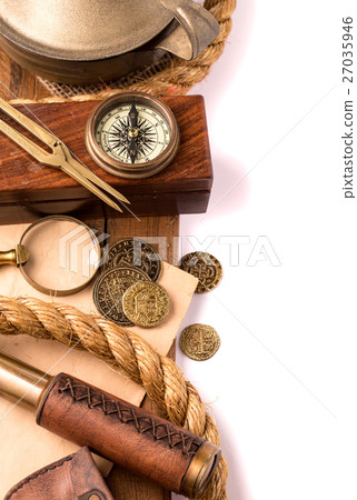 Antique nautical accessories on white Antique nautical accessories on white 27035946