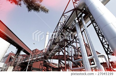 Steel pipelines and valves against blue sky Steel pipelines and valves against blue sky 27045199