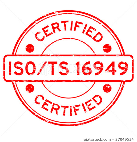 Grunge red iso/ts 16949 certified rubber stamp Grunge red iso/ts 16949 certified rubber stamp 27049534