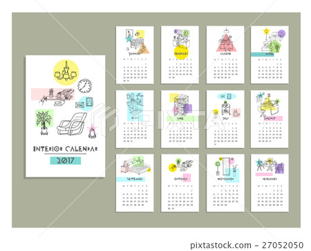 Interior calendar of 2017. Doodle set Interior calendar of 2017. Doodle set 27052050