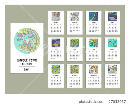 Doodle town calendar of 2017. Map drawn by hand. Doodle town calendar of 2017. Map drawn by hand. 27052057