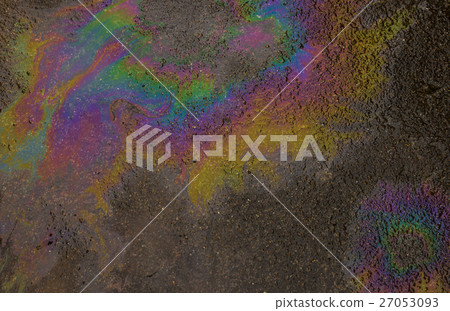 Rainbow color of oil spill on the asphalt Rainbow color of oil spill on the asphalt 27053093