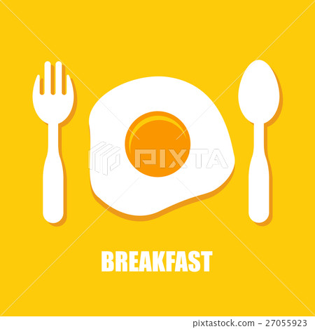 Fried eggs, spoon and fork - breakfast 27055923