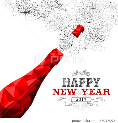 Happy new year red champagne bottle low poly - Stock Illustration ...