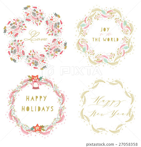 Whimsical hand drawn of celebration wreaths for ha 27058358