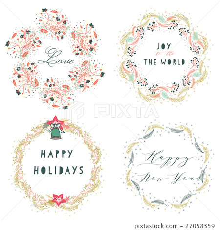 Whimsical hand drawn of celebration wreaths for ha 27058359
