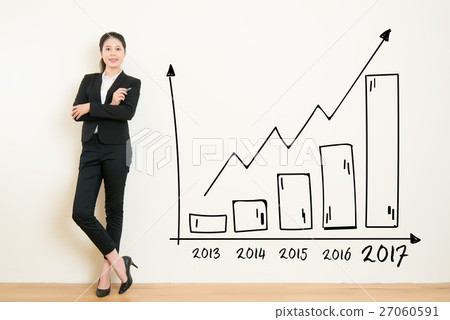 Business woman drawing graph showing profit growth Business woman drawing graph showing profit growth 27060591