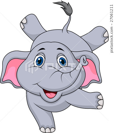 Cute elephant cartoon standing using hand 27061211