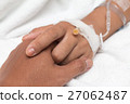 Friendly male hands holding female patient's hand  27062487