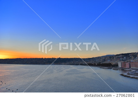 Evening glow of Gulf of Naples seen from Italy · Naples / egg castle 27062801