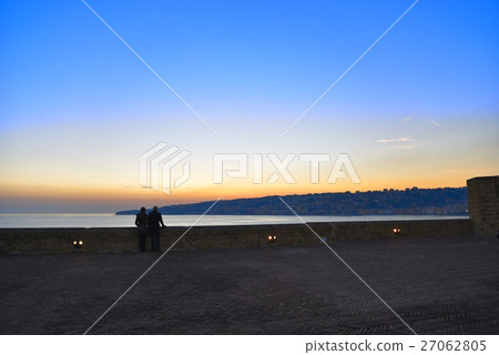 Evening glow of Gulf of Naples seen from Italy · Naples / egg castle 27062805