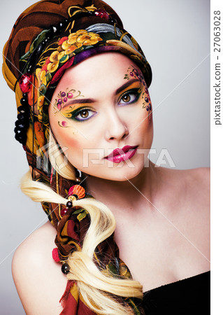 portrait of contemporary noblewoman with face art 27063028