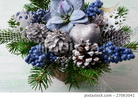 Christmas background with blue silk poinsettias  27063041