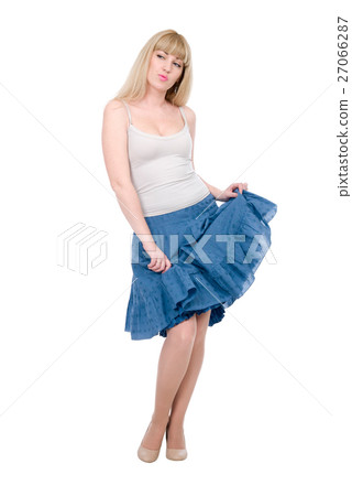 Beautiful emotional blonde in a dark blue skirt 27066287