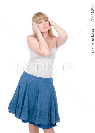 Thoughtful blonde hands holds head 27066296