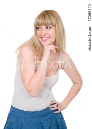 Cheerful blonde with a hand on a chin Cheerful blonde with a hand on a chin 27066300