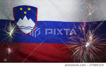 Slovenia Flag Firework Grunge Concept real fabric Slovenia Flag Firework Grunge Concept real fabric 27066329