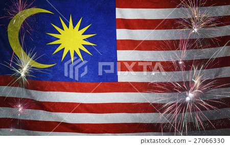 Malaysia Flag Firework Grunge Concept real fabric 27066330