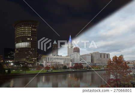 Cleveland skyline downtown night Cleveland skyline downtown night 27066801