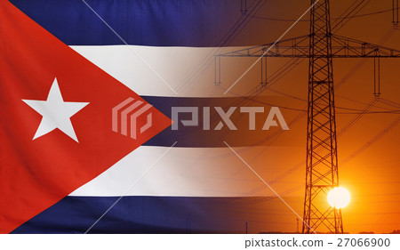 Energy Concept Cuba Flag with sunset power pole Energy Concept Cuba Flag with sunset power pole 27066900
