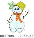 Cheerful snowman with a green bucket on his head 27068084