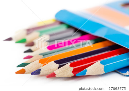 Colored pencils in box shot with selective focus 27068775