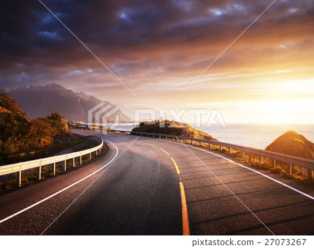 oad by the sea in sunrise time, Lofoten island, Norway 27073267