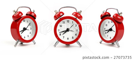 Three red alarm clock over white Three red alarm clock over white 27073735