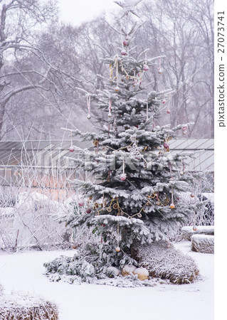 Decorated Christmas Tree at snow winter weather Decorated Christmas Tree at snow winter weather 27073741
