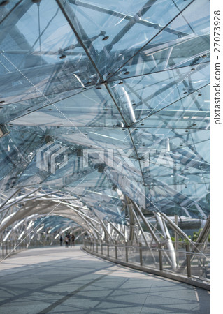 Glass ceiling footbridge with metal structures 27073928