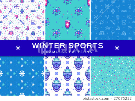 Set winter sport seamless patterns. Holiday Set winter sport seamless patterns. Holiday 27075232