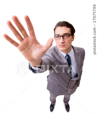 Funny businessman pressing virtual buttons 27075789