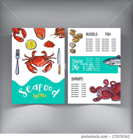Sketch style seafood restaurant, cafe menu design 27076562