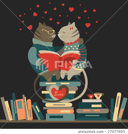Cats in love reading a book Cats in love reading a book 27077605