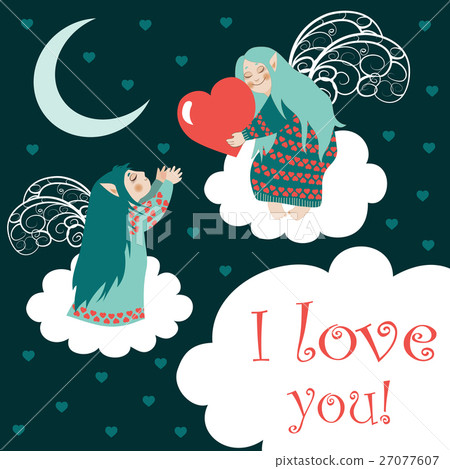 Cute angels sitting on the clouds 27077607