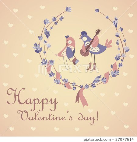 Cute pair of birds celebrating Valentine's Day Cute pair of birds celebrating Valentine's Day 27077614