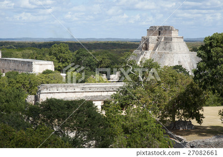 Mexico Uxmal ruins Pyramid of wizard seen from Grand Pyramid 27082661