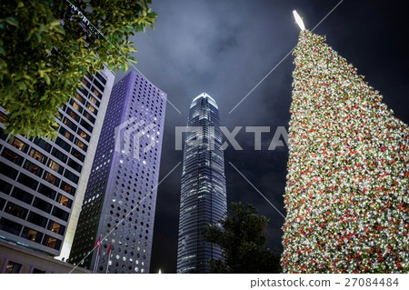 Hong Kong night view building group and Xmas tree Hong Kong Nightscapes Hong Kong night view building group and Xmas tree Hong Kong Nightscapes 27084484