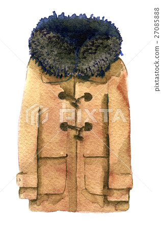 watercolor sketch of sheepskin coat on a white watercolor sketch of sheepskin coat on a white 27085888