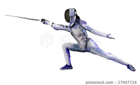 watercolor sketch of swordsman on white background 27087158