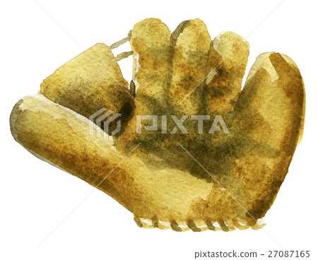 watercolor sketch of baseball glove on white  27087165