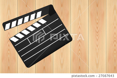 Movie clapperboard on wooden plank background Movie clapperboard on wooden plank background 27087643