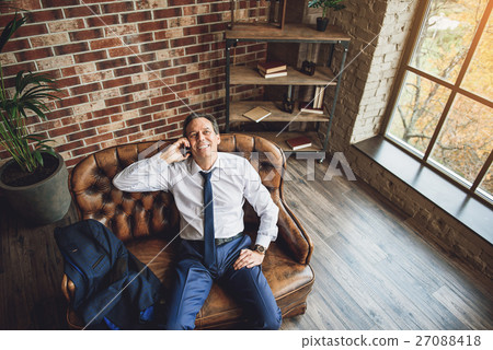 Smiling male businessperson speaking on phone Smiling male businessperson speaking on phone 27088418